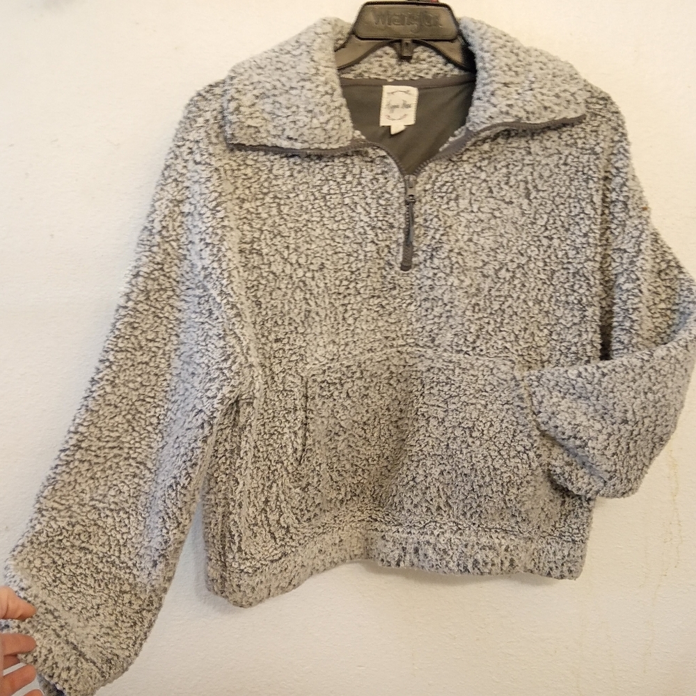 Cozy Hippie Rose Cloud-Soft Sherpa Quarter-Zip Pullover - Grey (Size L)